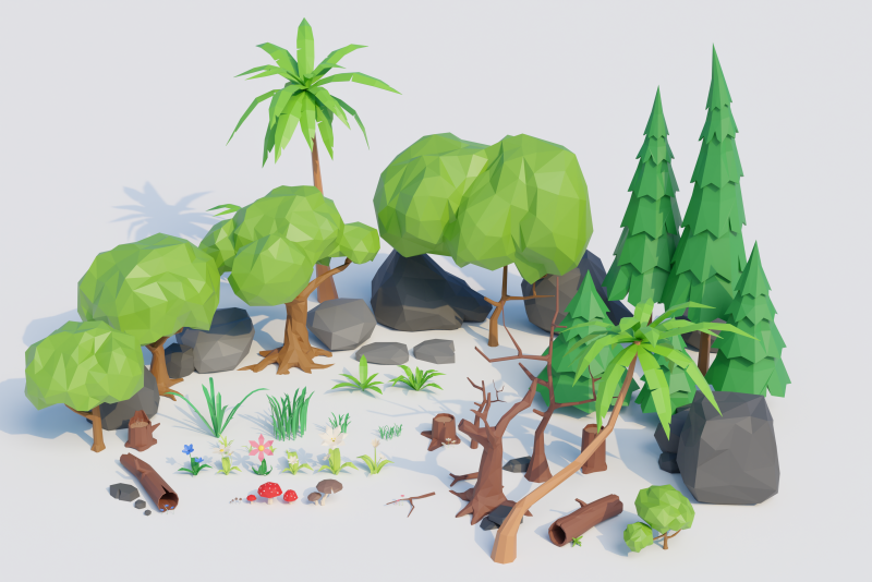 Low-Poly Forest Nature Assets Modello 3D .c4d .max .obj .3ds .fbx .stl .blend 