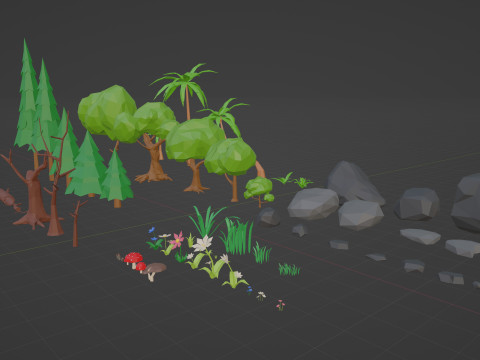 Low-Poly Forest Nature Assets Modello 3D