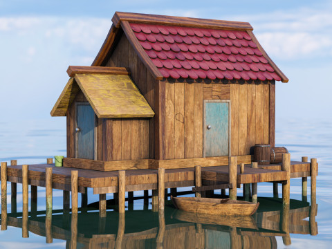 Wooden Fishing House 3D Model