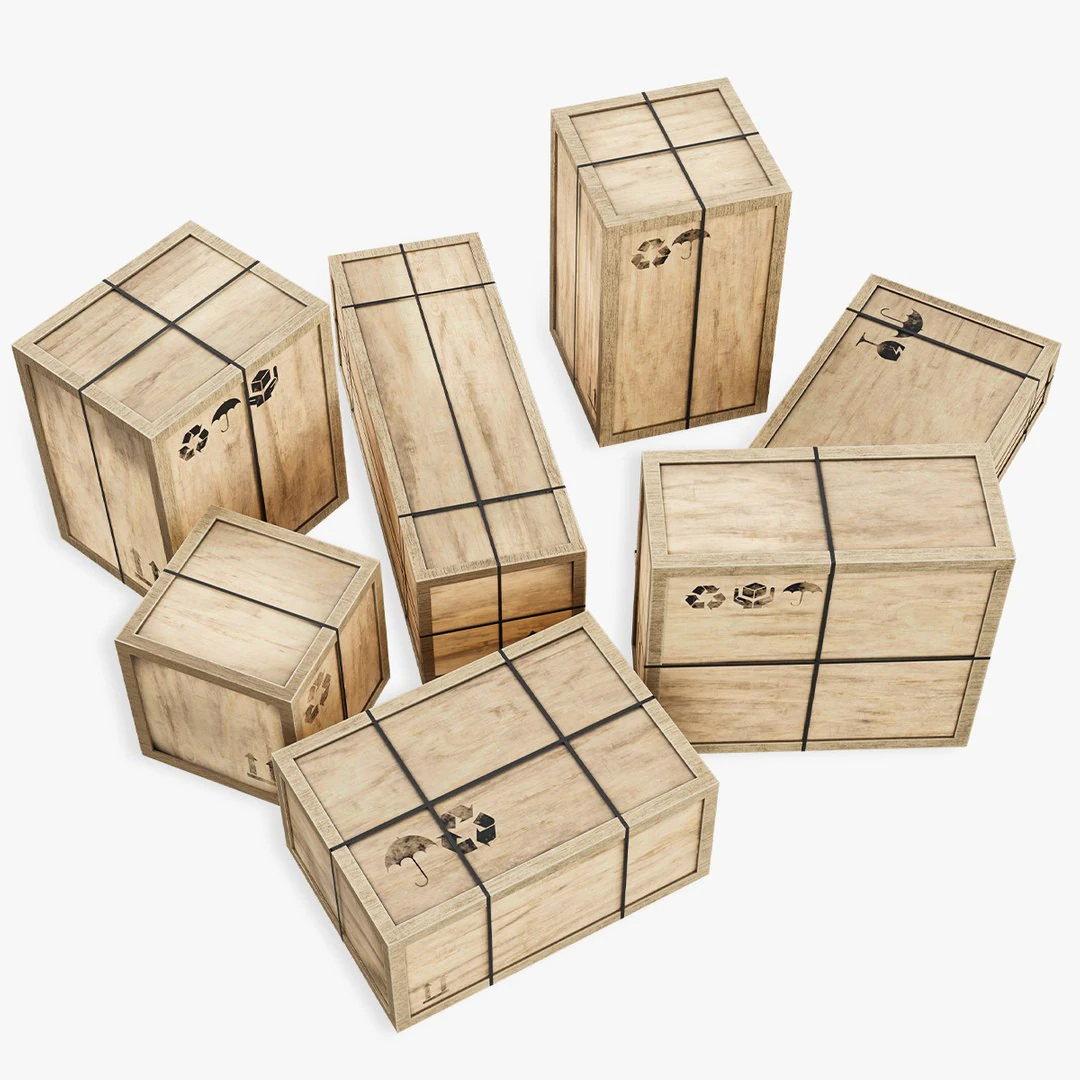 Wooden Cargo box low-poly 3D Model .c4d .max .obj .3ds .fbx .stl .blend