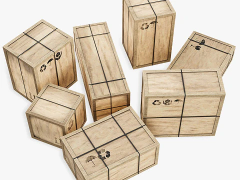 Scatola da carico in legno a basso numero di poligoni Modello 3D