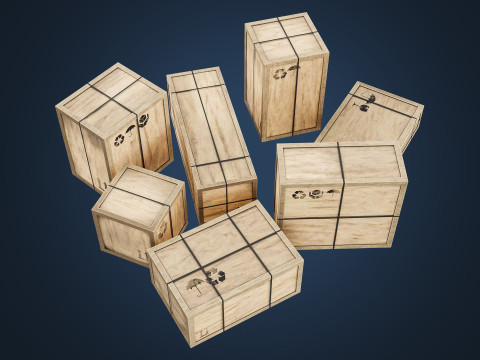 Wooden Cargo box low-poly 3D Model