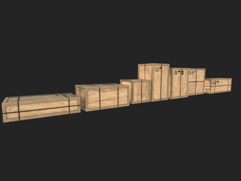 Wooden Cargo box low-poly 3D Model