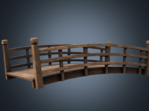 Wooden Bridge PBR Game Ready Low-poly Modelo 3D