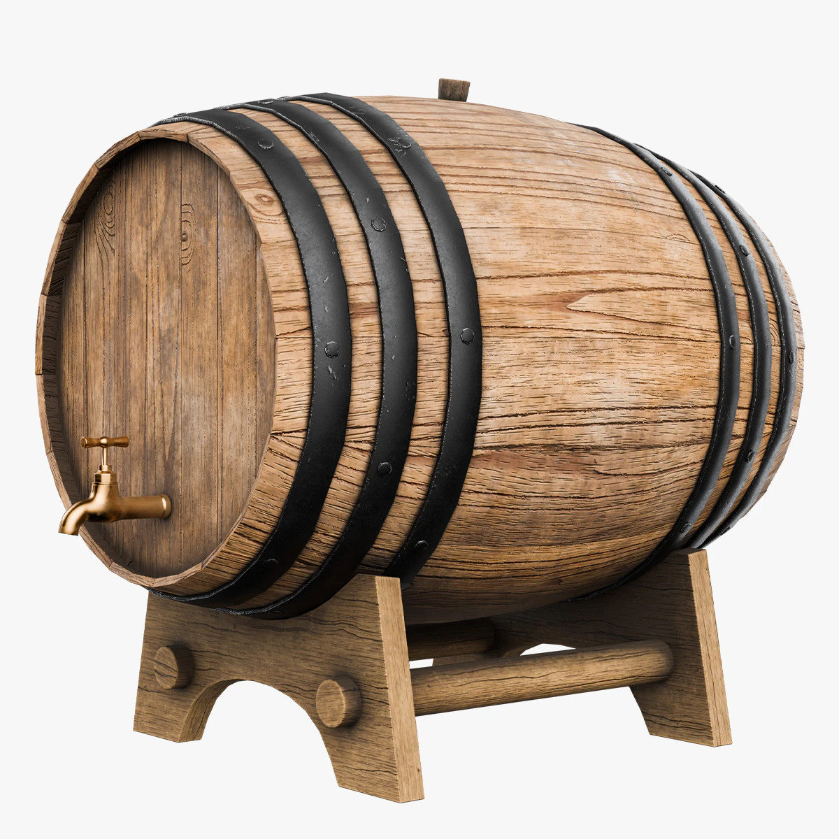 Wine barrel PBR Low-poly 3D Model .c4d .max .obj .3ds .fbx .stl .blend