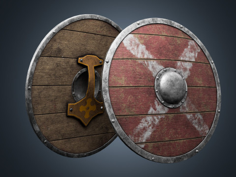 Slavic round wooden shield low-poly 3Dモデル