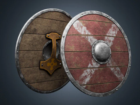Slavic round wooden shield low-poly 3D Model