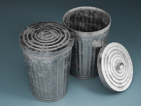 Street Trash Can PBR Game Ready 3Dモデル