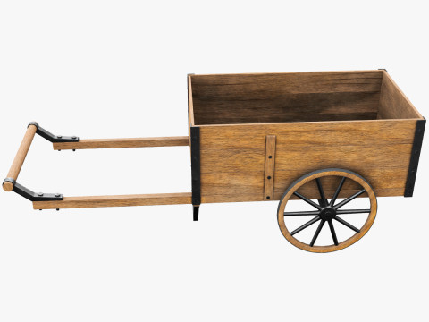 Wooden Cart Low-poly 3D Model