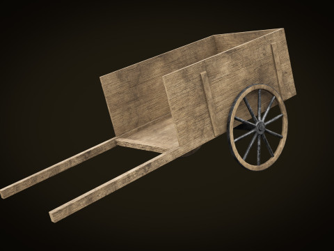 Wooden Cart 02 PBR low-poly 3D Model