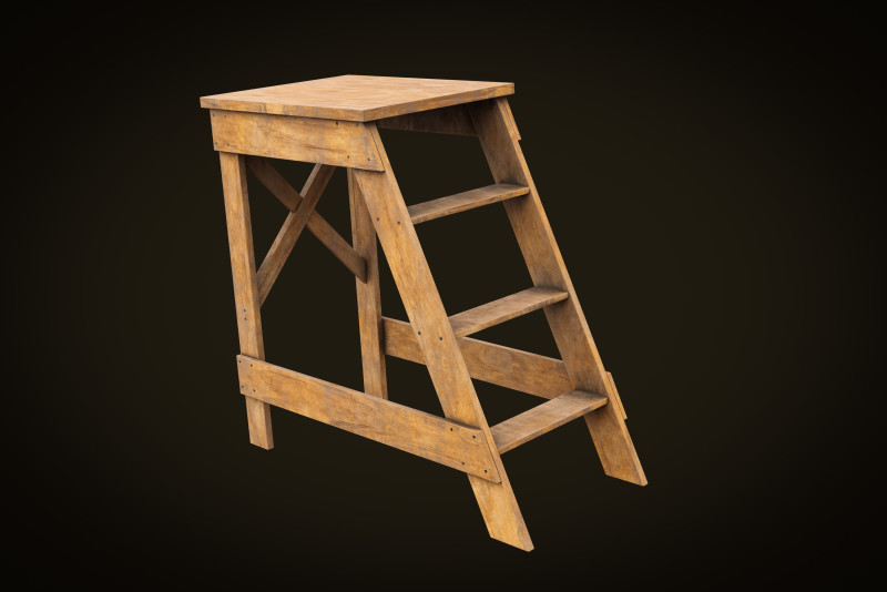 Wooden stepladder PBR low-poly 3Dモデル .c4d .max .obj .3ds .fbx .stl .blend 