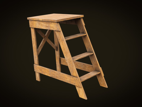 Wooden stepladder PBR low-poly 3D Model