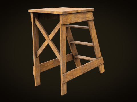 Wooden stepladder PBR low-poly 3Dモデル