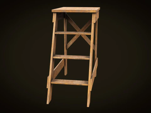 Wooden stepladder PBR low-poly 3D Model