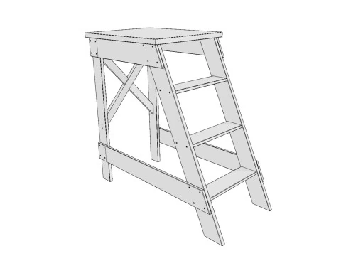 Wooden stepladder PBR low-poly 3D Model
