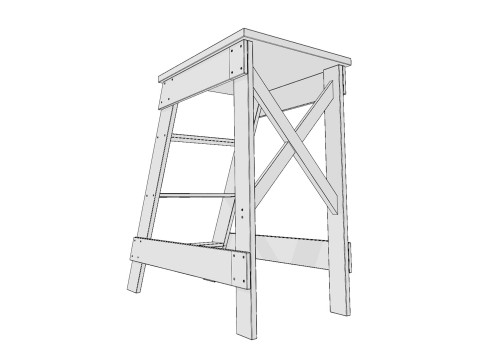 Wooden stepladder PBR low-poly 3Dモデル