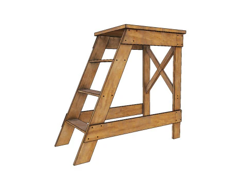 Wooden stepladder PBR low-poly 3D Model