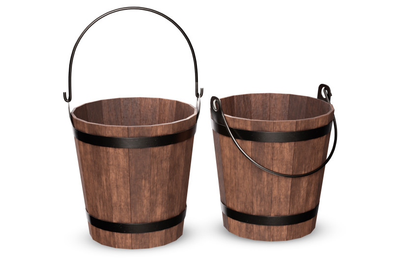 Wooden Bucket 3D Model .c4d .max .obj .3ds .fbx .stl .blend 