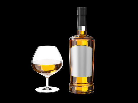 Gin Bottle with Glass 3D Model