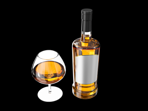 Gin Bottle with Glass 3D Model