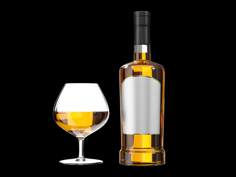 Gin Bottle with Glass 3D Model