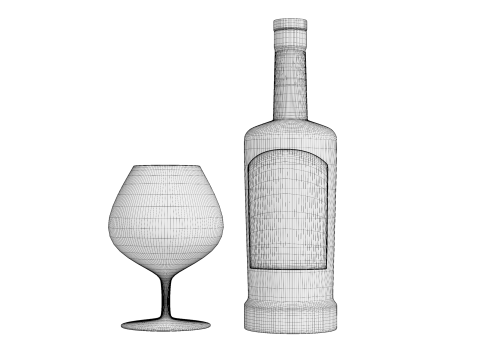 Gin Bottle with Glass 3D Model