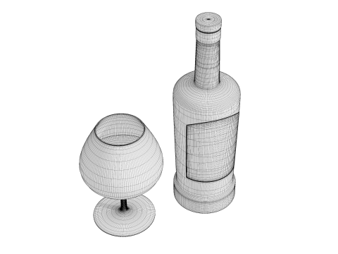 Gin Bottle with Glass 3D Model
