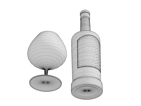 Gin Bottle with Glass 3D Model