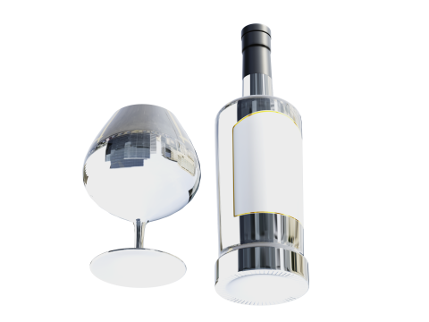 Gin Bottle with Glass 3D Model