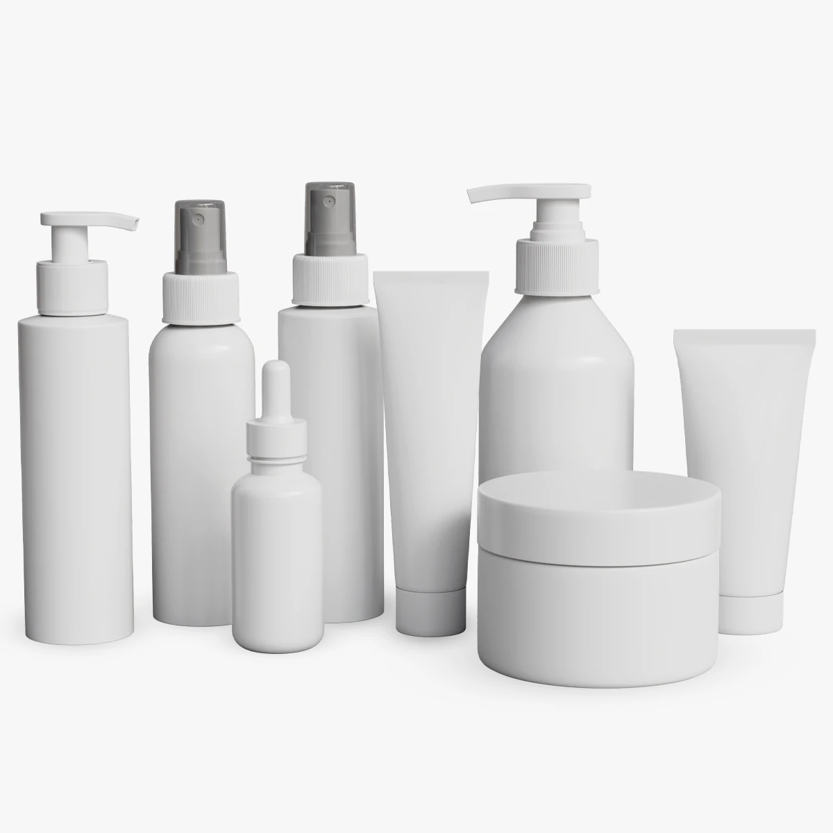 Cosmetic Bottle and Tube Set 3D Model .c4d .max .obj .3ds .fbx .stl .blend 