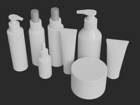 Cosmetic Bottle and Tube Set 3D 모델