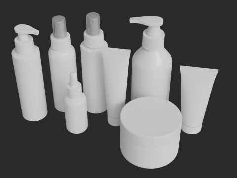 Cosmetic Bottle and Tube Set 3D Model