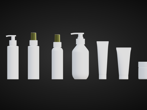 Cosmetic Bottle and Tube Set 3D 모델