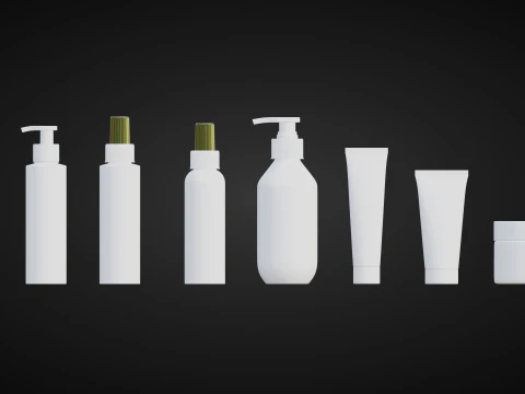 Cosmetic Bottle and Tube Set 3D Model