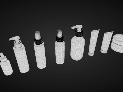 Cosmetic Bottle and Tube Set 3D Model