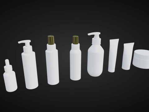 Cosmetic Bottle and Tube Set 3D Model