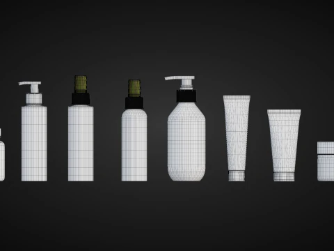 Cosmetic Bottle and Tube Set 3D Model