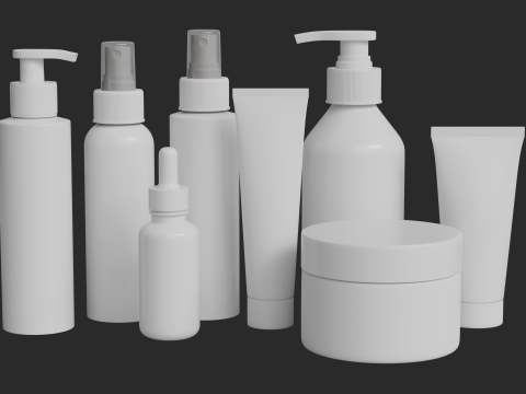 Cosmetic Bottle and Tube Set 3D 모델
