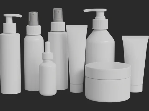 Cosmetic Bottle and Tube Set 3D Model