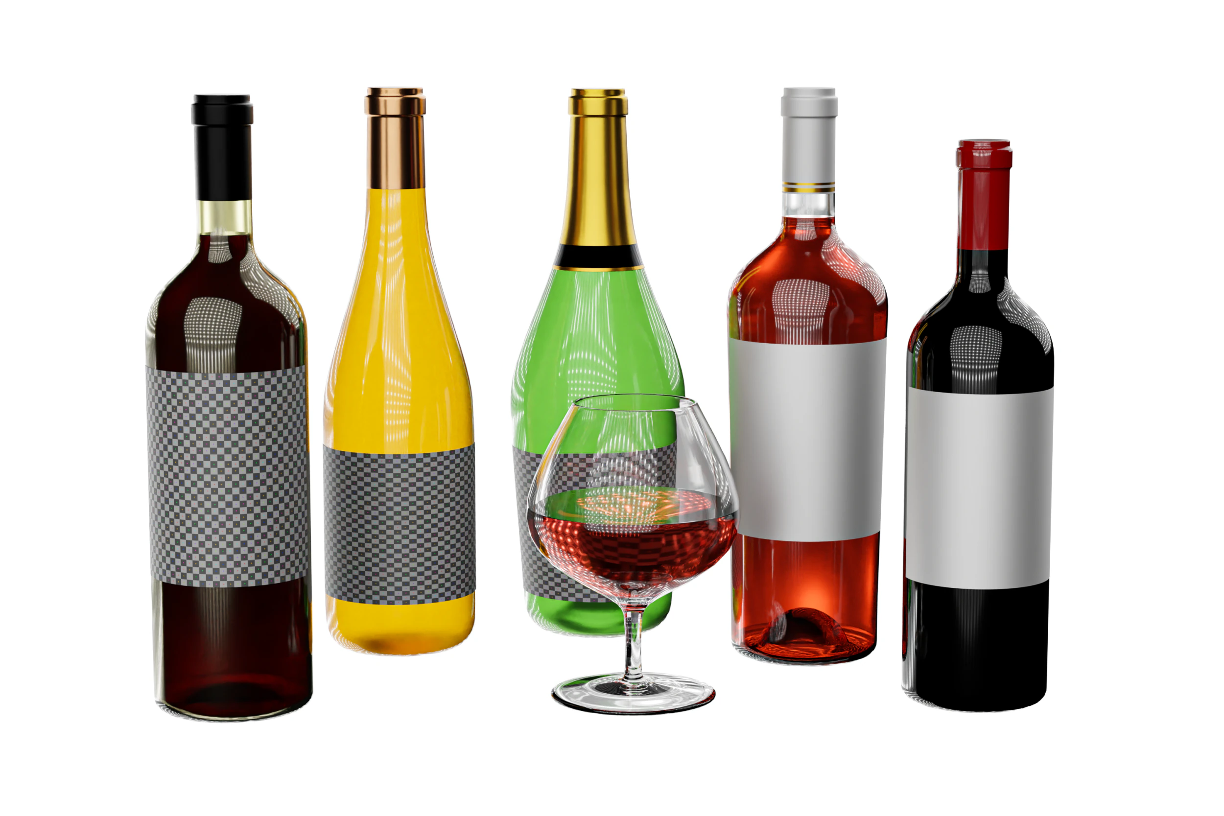 Wine bottle collection 3D Model .c4d .max .obj .3ds .fbx .stl .blend 