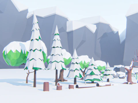 Low-Poly Winter Environment 3D Model