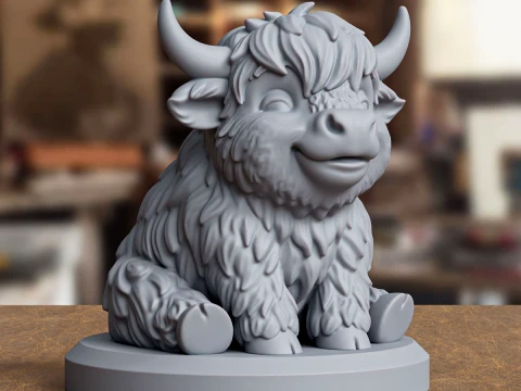 Stilize Sevimli Yayla İnek Heykeli 3D Baskı Modeli 3D Baskı Modeli