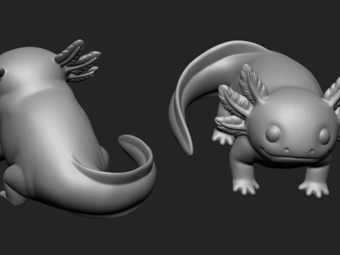 Stylized Cute Axolotl Statue 3D Print Model 3D Print Model