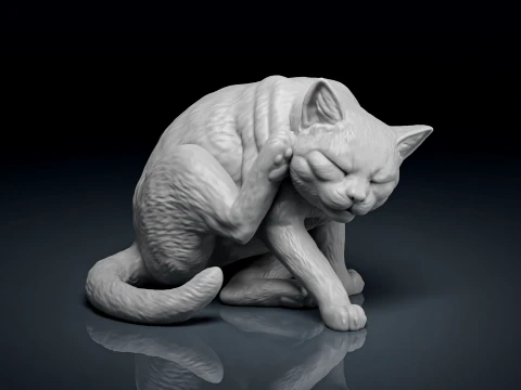 Model Cetak 3D Kucing Menggaruk Terperinci Model Cetak 3D
