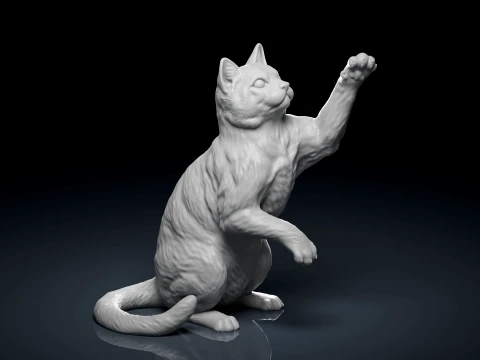 Detailed Playing Cat 3D Print Model 3D Принт Модель
