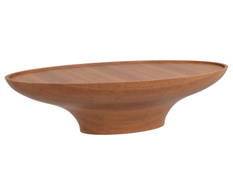 Oval Light Brown Oak Wood Coffee Table 3D Model