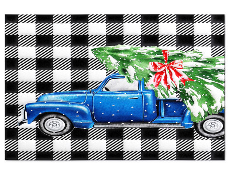 Christmas Truck Xmas Tree Black White Plaid Runner Washable Rug 3D-Modell