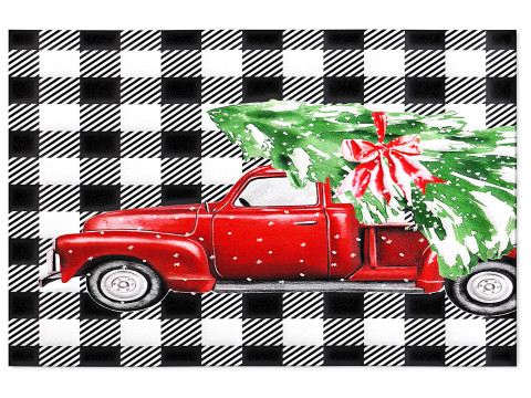 Christmas Truck Xmas Tree Black White Plaid Runner Washable Rug 3D मॉडल