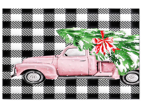 Christmas Truck Xmas Tree Black White Plaid Runner Washable Rug 3D मॉडल