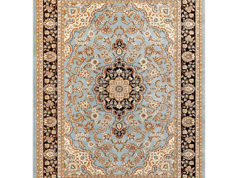 Medallion Kashan Light Blue Traditional Rug Modèle 3D